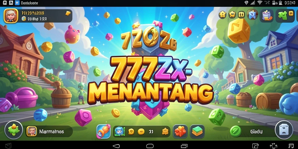 Screenshot utama 777ZX menunjukkan gameplay Puzzle yang seru.