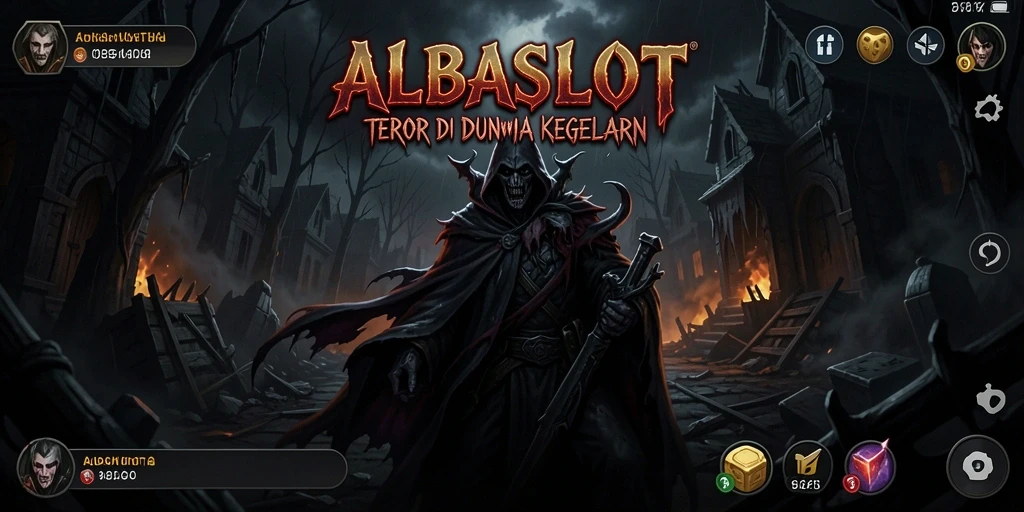 Tampilan gameplay ALBASLOT yang menegangkan dalam suasana gelap.