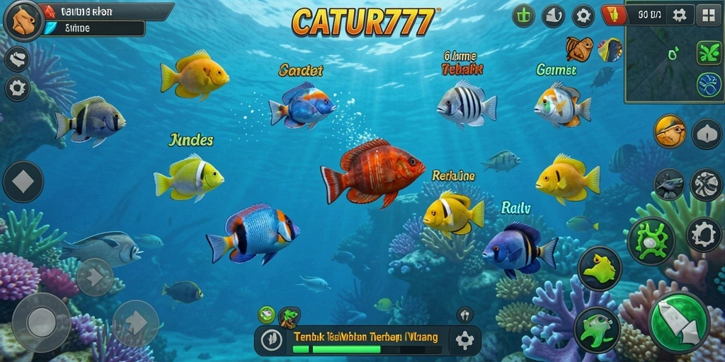 Gameplay seru dari CATUR777 saat menembak ikan dengan senjata.