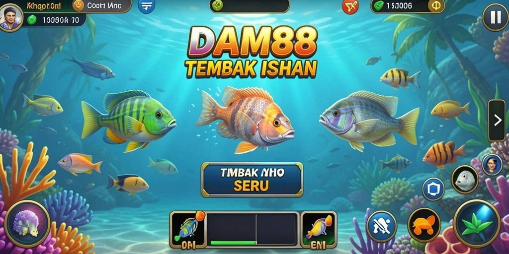 Screenshot utama <strong>DAM88</strong> menampilkan gameplay Tembak Ikan yang seru dan dinamis.