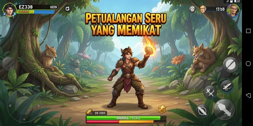 Tampilan gameplay EZ338 dengan pemandangan menawan dan petualangan seru.