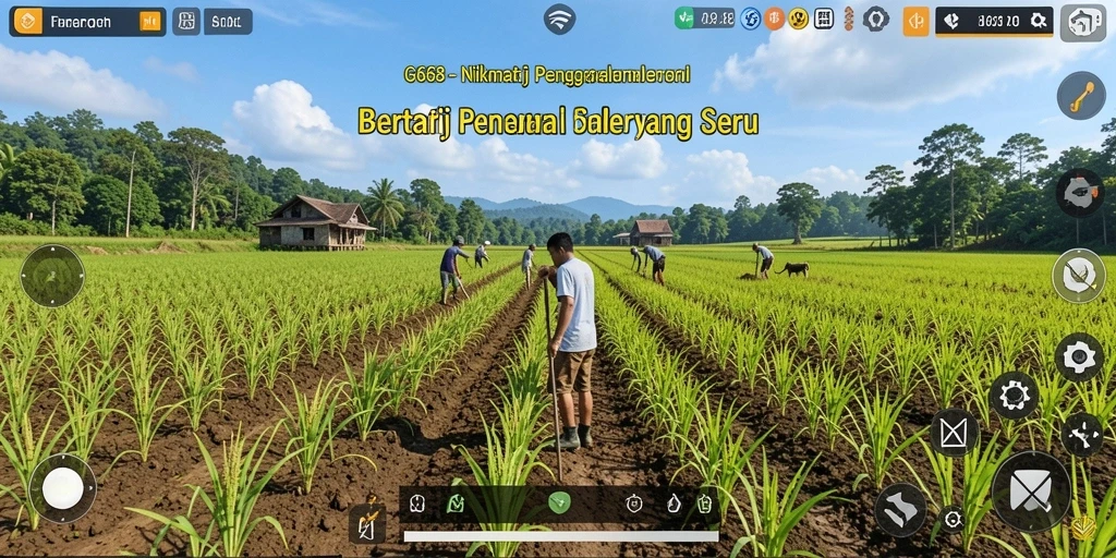 Tampilan gameplay G668 dengan pertanian yang rimbun dan hewan ternak.