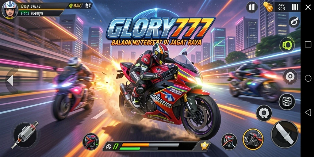 Tampilan gameplay seru di GLORY777 dengan motor cepat.