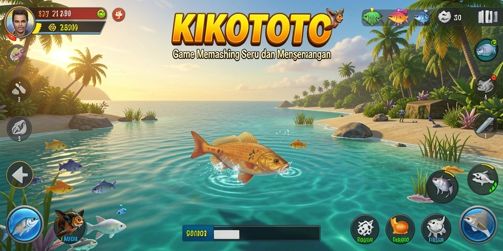 Tampilan gameplay KIKOTOTO yang menawan dengan suasana memancing.