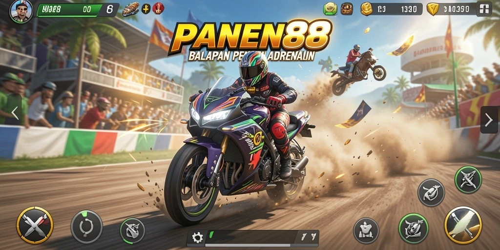 Gameplay balapan motor seru dengan grafik menawan.