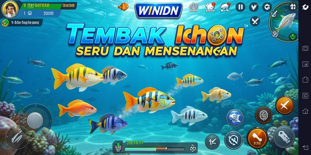 Screenshot permainan menunjukkan aksi seru menembak ikan di WINIDN.