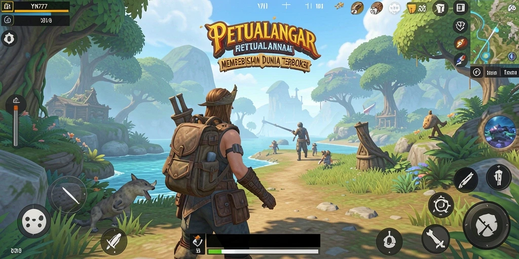 Tangkapan layar gameplay YN777 yang menampilkan dunia terbuka yang luas.
